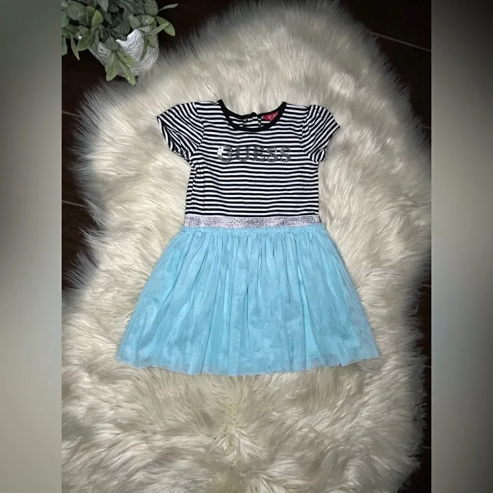 Guess black/white/baby blue tulle dress sz 24M